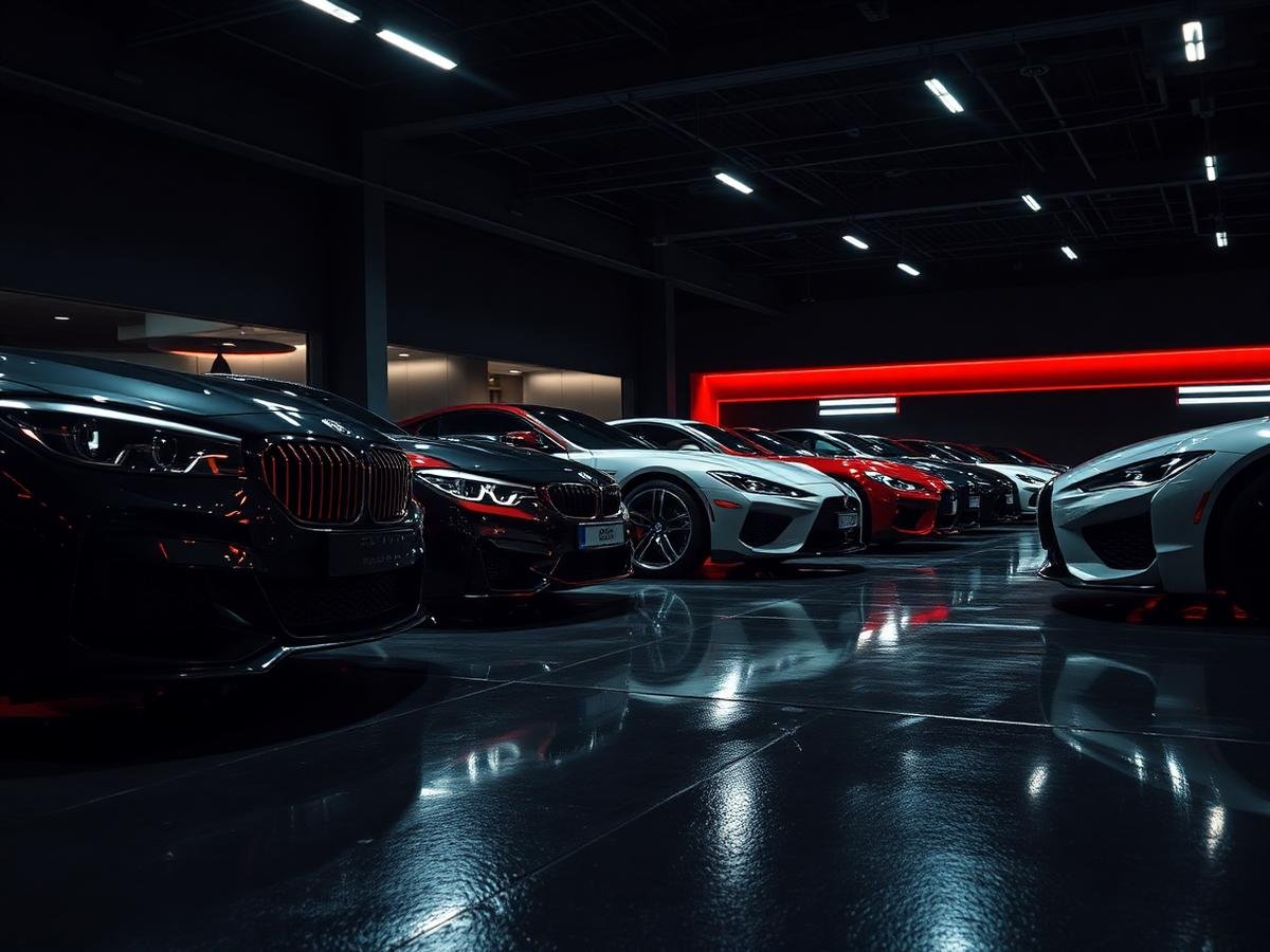 Luxury fleet in workshop